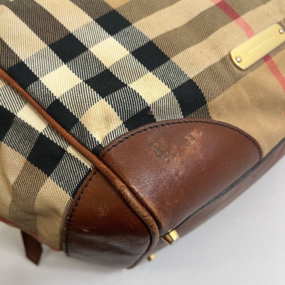 Burberry Tan Check Canvas Tote with Brown Leather Trim - Picture 12 of 16